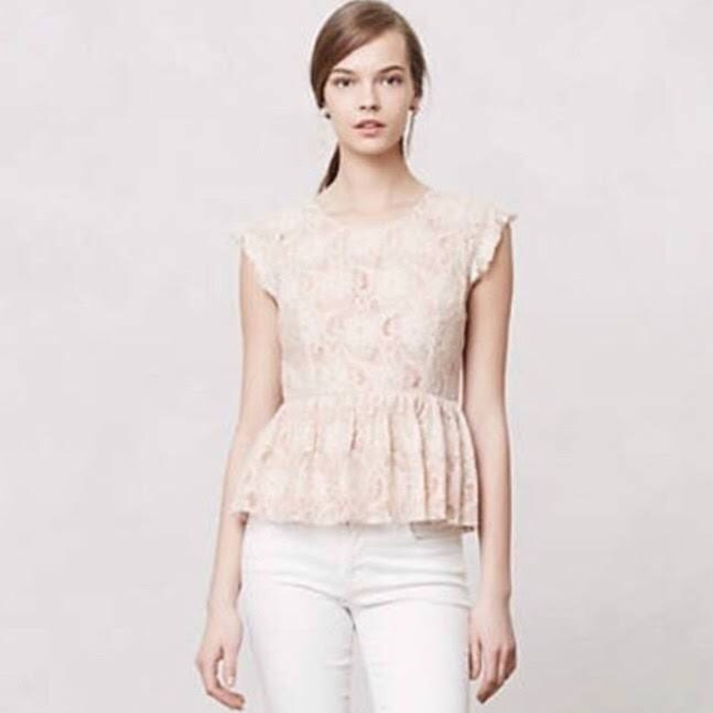 Anthropologie Maeve Lace Short Sleeve Shirt